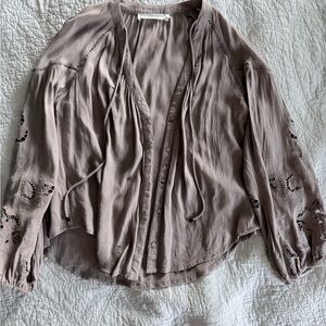 Astr Taupe Blouse with Embroidered Details